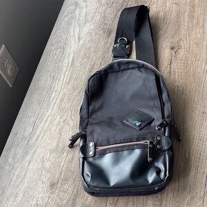 Black Men's Sling Bag with Faux-Leather Trim